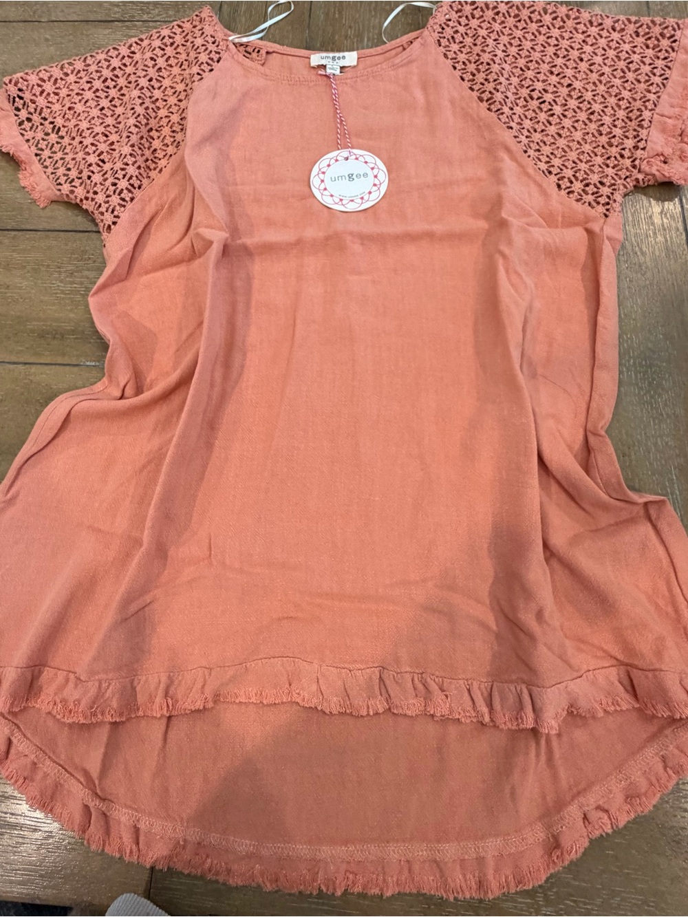Umgee Coral Pink Crochet Accent Boho Blouse